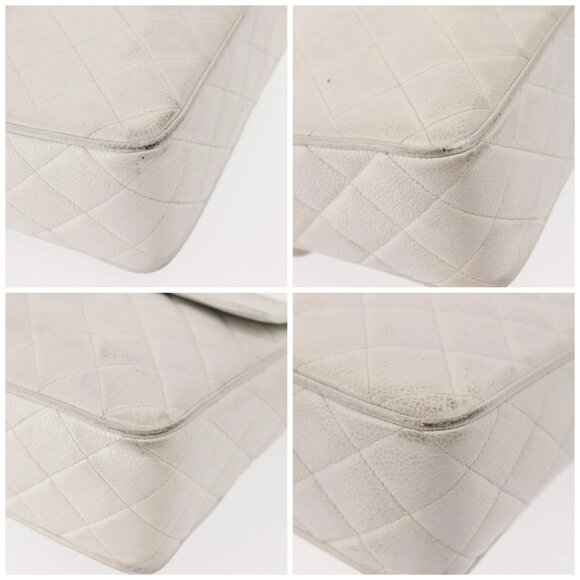 CHANEL Matelasse Chain Shoulder Bag Grained Calf Skin White Gold CC Auth 148356 - Picture 16 of 16